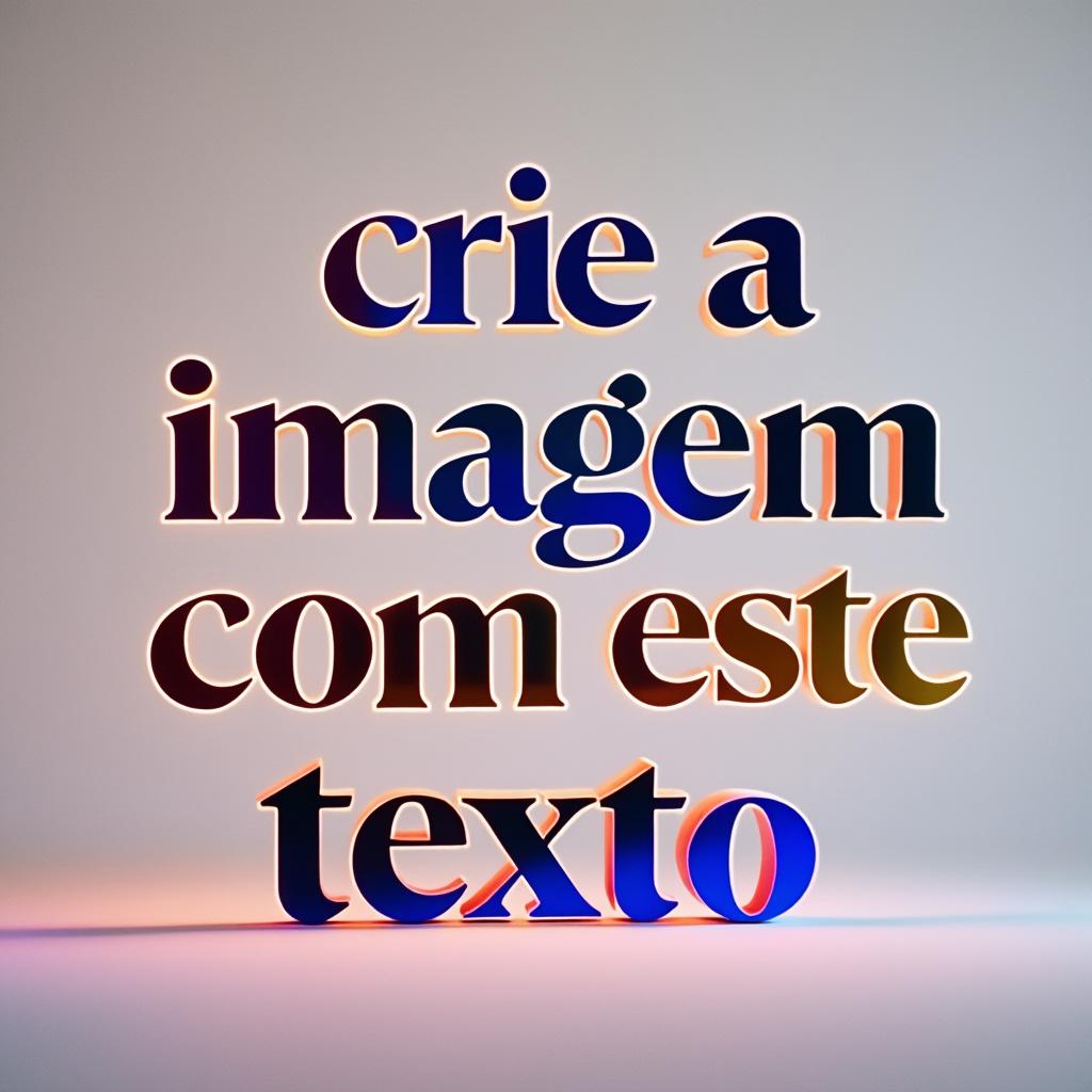 "Create a visually striking image that incorporates the phrase 'crie a imagem com este texto' in an artistic and engaging manner. Use a modern, minimalist design style with a clean background, focusing on bold typography that stands out. Incorporate soft, ambient lighting to enhance the text, casting gentle shadows for depth. Consider a color palette that contrasts well, perhaps using vibrant hues against a muted backdrop. The overall composition should be balanced and aesthetically pleasing, drawing the viewer’s eye to the text while maintaining a harmonious visual flow."