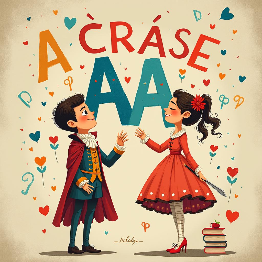 Create a vibrant and humorous illustration titled "A Crase é Lésbica Monogâmica e Ciumenta," depicting the concept of the crase in Portuguese grammar. Visualize two stylized letters "A" in a whimsical, romantic setting, personified as a couple, showcasing their playful interaction that embodies the idea of dependence—only coming together under specific conditions, like in the phrase "Vou à escola." Use bright, engaging colors and a lighthearted atmosphere with soft, diffused lighting to enhance the comedic tone. The background should include subtle hints of grammar elements, like punctuation marks or books, to reinforce the educational aspect.
Next, illustrate "Os Três Mosqueteiros Existiram de Verdade?" featuring the iconic trio—Athos, Porthos, and Aramis—posed heroically in a dynamic composition. Capture their essence with historically inspired costumes, set against a backdrop that hints at 17th-century France. Use dramatic lighting to highlight their expressions of bravery and